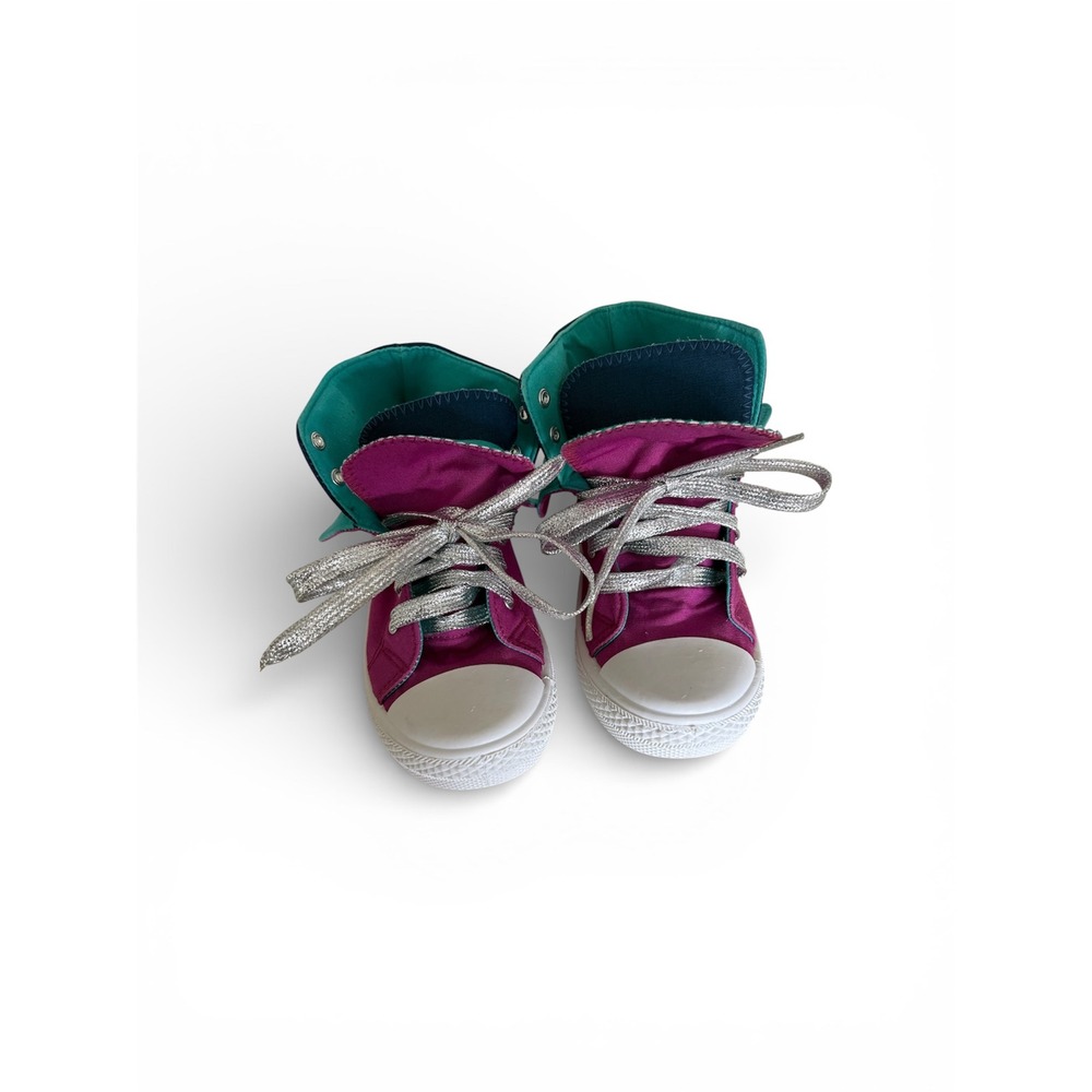 Avon Kids Magenta Teal Canvas High Top Sneakers Silver Laces FU1LM5 Size 13 - Picture 4 of 6